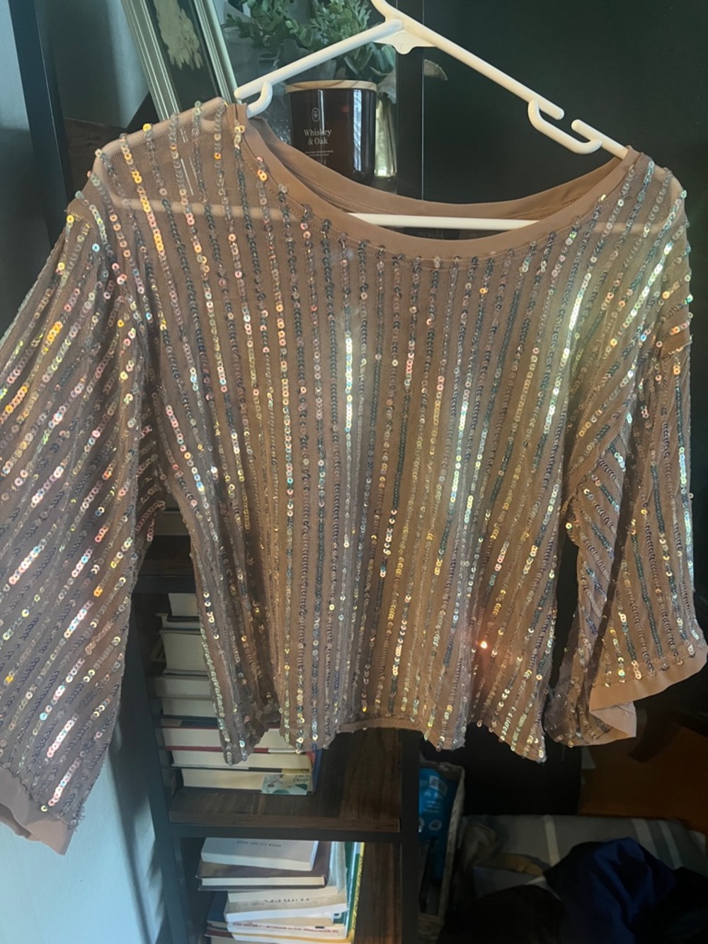 On Twelfth Sequin Top. Never worn. Sz Sm. 3/4 sleeve, Blush/Mauve color